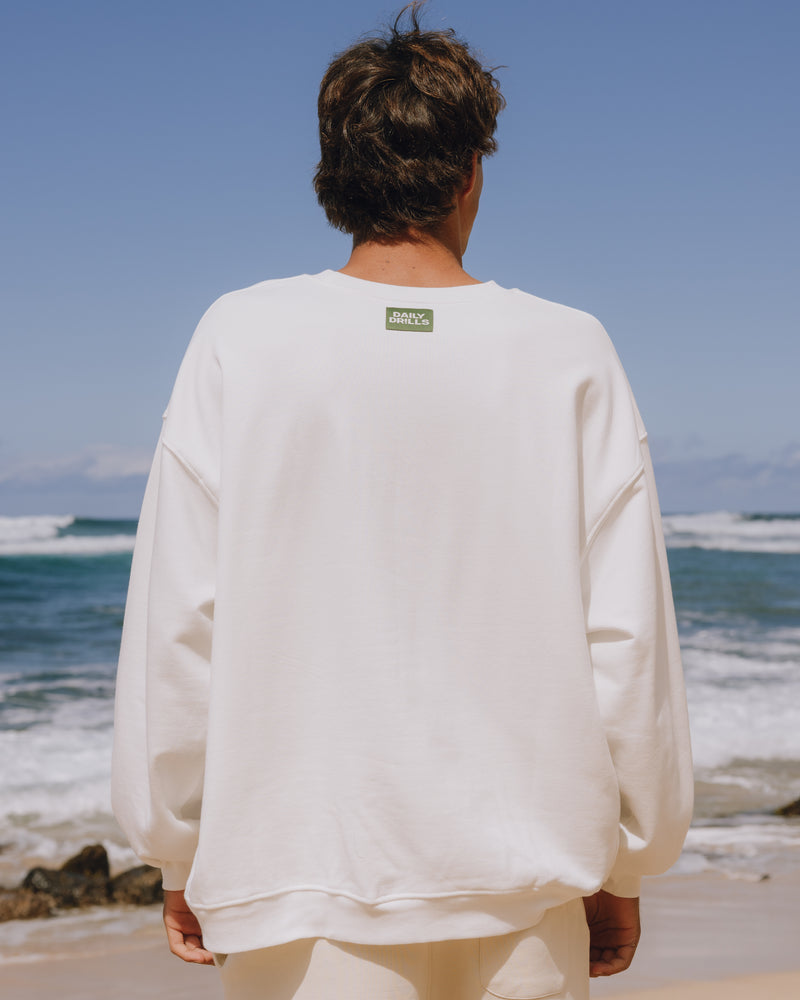 Oversized Sport Crew Raw White DD Green Relaxed Fit Sweatshirt