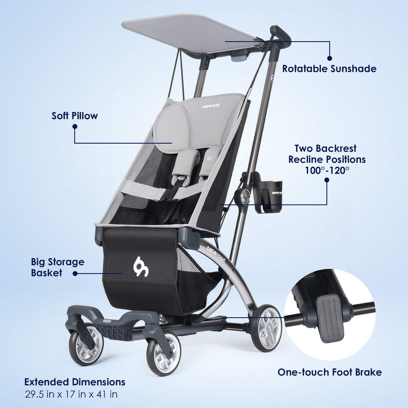 Beberoad R1 Auto-Folding Baby Stroller – Single or Double Travel