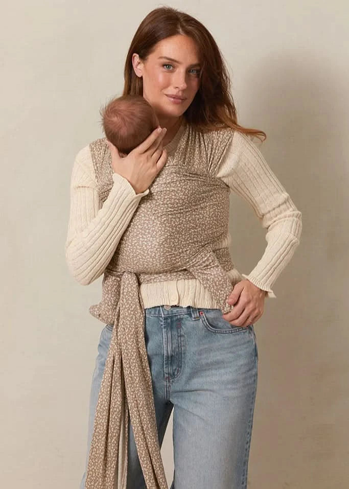 Taupe Floral Baby Wrap Carrier – Soft Breathable Infant Wrap